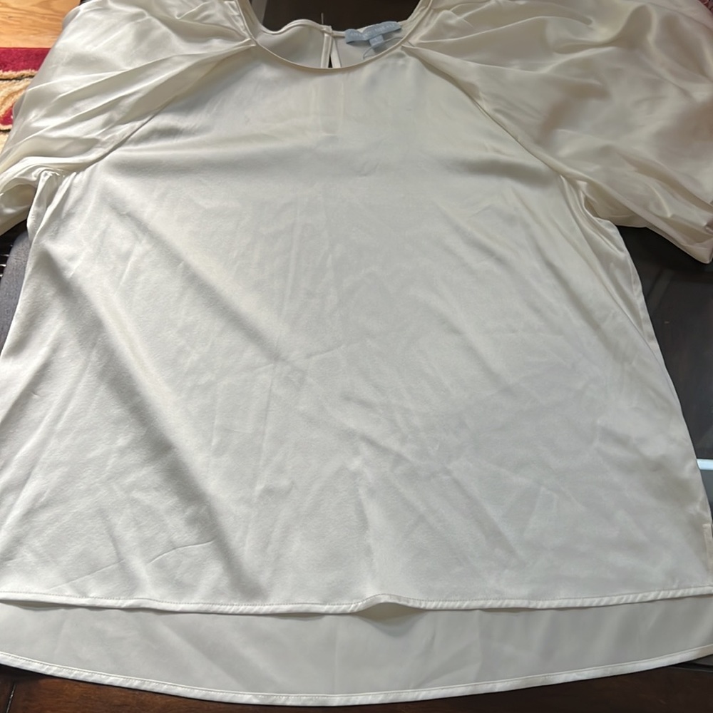Antonio Melani Delanie Jewel Neck Short Balloon Sleeve Silk Blouse - Picture 7 of 14